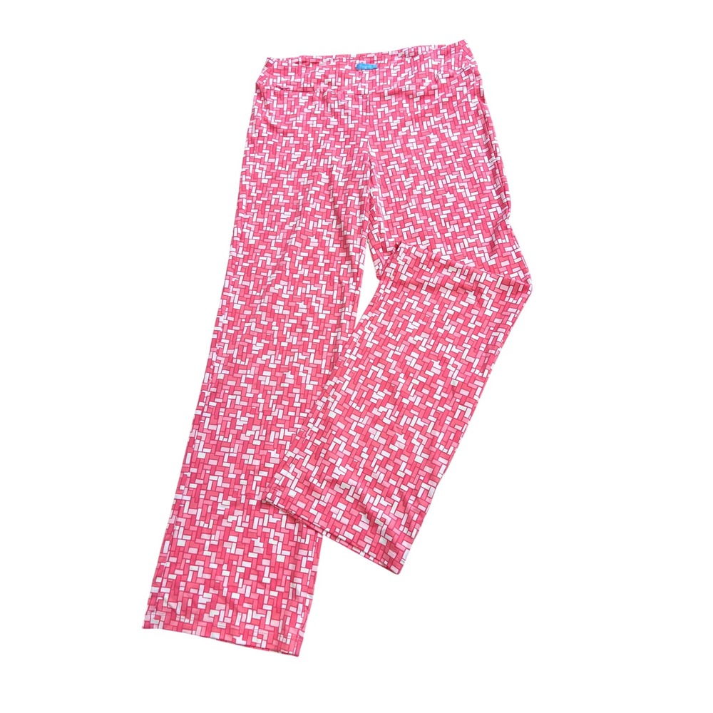 J. McLaughlin Pants Women M Pink Excellent Geometric Print Wide Leg Pull On